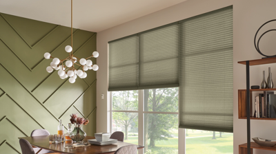 Cellular shades on the window of a stylish modern kitchen
