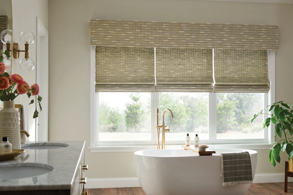 Elegant Bathroom with Natural Woven Shades