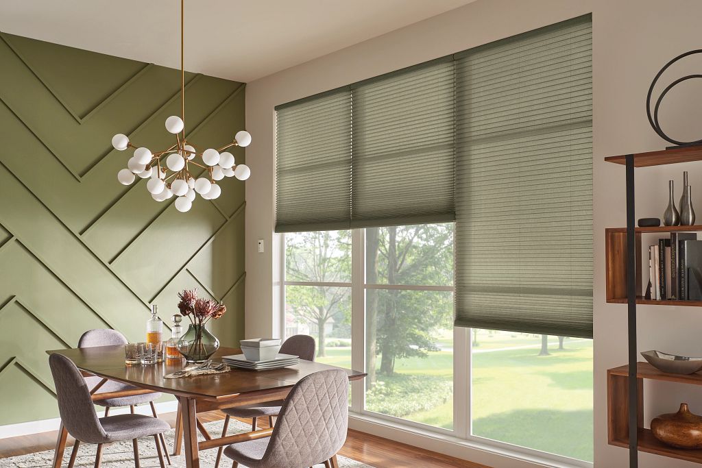 Stylish Dining with Green Cellular Shades