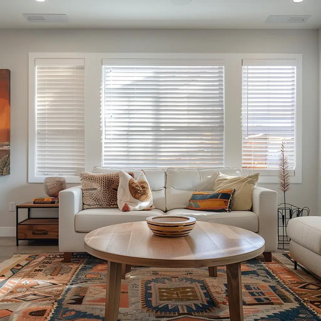 Elegant Living Room with White Blinds
