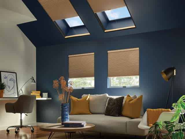 Photo of honeycomb shades on angled windows